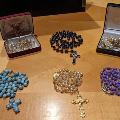 Rosary Lot Of 6 (inc Pearls Of Mary,  St Therese The Little Flower & Larimar Cross Rosary)