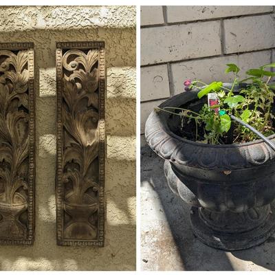 Wall Decor Ceramic Plaques (Set Of 2) & Small Brown Pedestal Pot