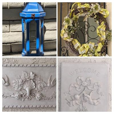 Outdoor Wall Decor Plaques/Metal Wreath Hangers/Outdoor Blue Lantern