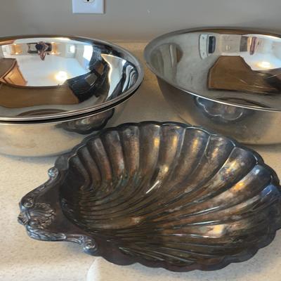 4 large Metal Bowls 1 Decorative Serving Bowl.