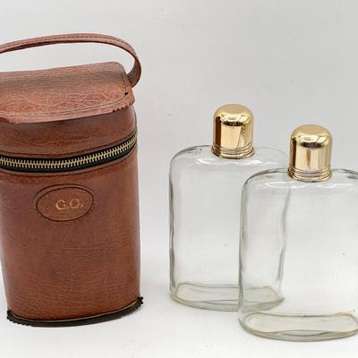 (2) Glass Flasks With Leather Carrying Case