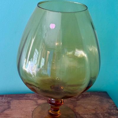Mid-Century Modern (MCM) Large Empoli Diamond Optic Amber Glass Brandy Snifter With Sticker 
