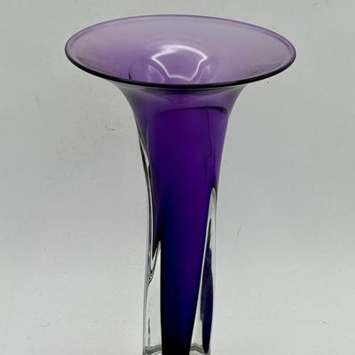 Jonathan Winfisky Art Glass Trumpet Vase Tulip PURPLE 2000 Signed