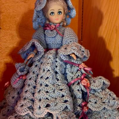 Vintage Doll With Crocheted Dress