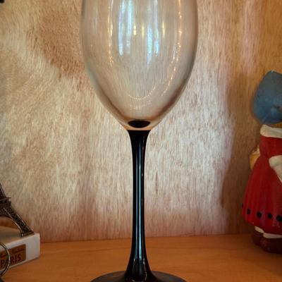 (12) Vintage Black Stemmed Wine Glasses 