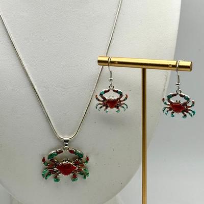Cute Crab Necklace & Earring Set