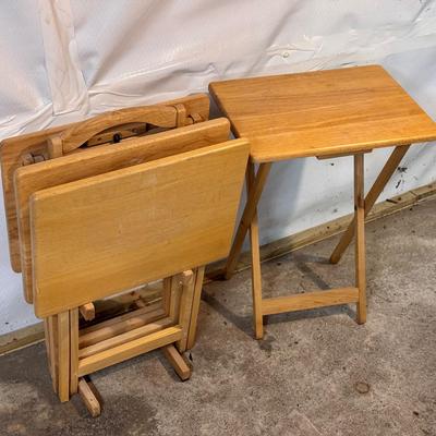 (4) TV Trays With Storage Rack