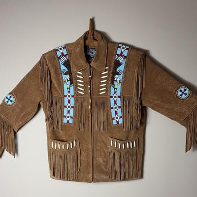 Western Beaded Leather Jacket - Size L 