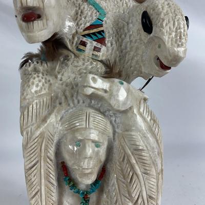 Native American Zuni Fetish Carved Marble Statue 