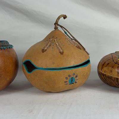 Collection of Hand Crafted Native American Gourd Art