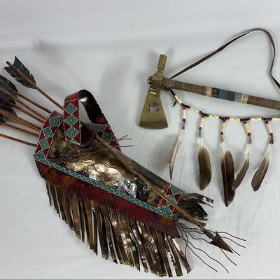 Native American Quiver and Beaded Tomahawk 