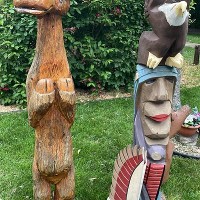 Pair of Carved Wood Statues - Moose & Eagle 