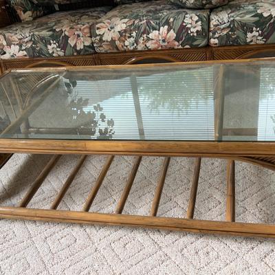 Rattan Glass Top Table