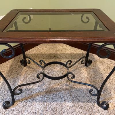 Glass Top Metal Framed Side Table 