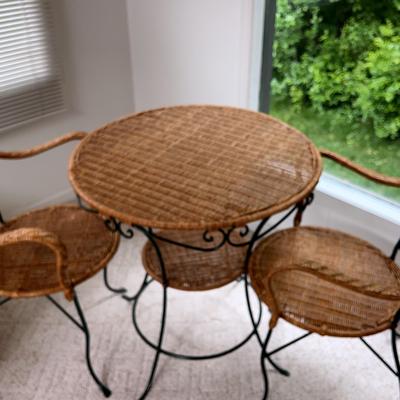 Wicker & Iron Table & Chair Set