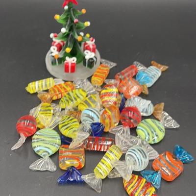 Hand Blown Glass Candies and Christmas Tree 
