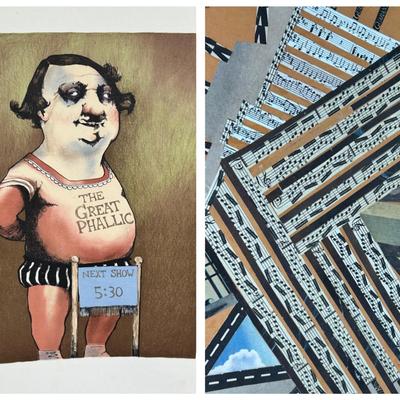 Charles Bragg Unsigned Print 26x19.5” And G Furth Collage On Board 19x20”
