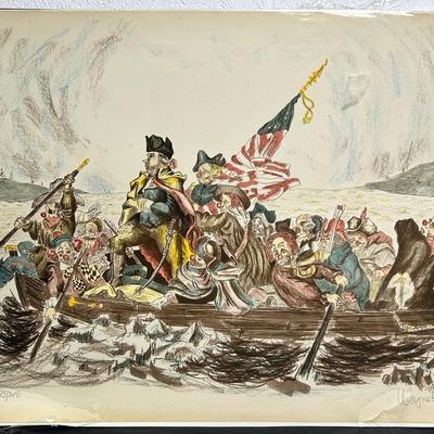 Wayne Howell Signed & Numbered Print Of Nixon As Washington Crossing The Delaware With Clowns 20x26”