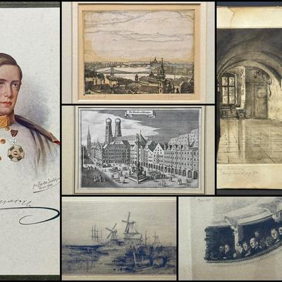 Antique Prints: View Of Budapest, Interior, Munich Market Scene & More - 10x11” To 15x19”