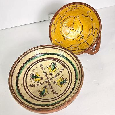 Colonial Williamsburg Reproduction 18th Century Redware Round Dish & Ceramic Kosiv Ukraine 7" Plate