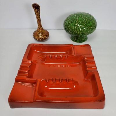 Vintage Midcentury Frankoma Pottery Large Orange Ashtray 11x11” & More