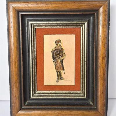 Painting Of Figure With Umbrella Signed Woodman - Framed 11x9.5”