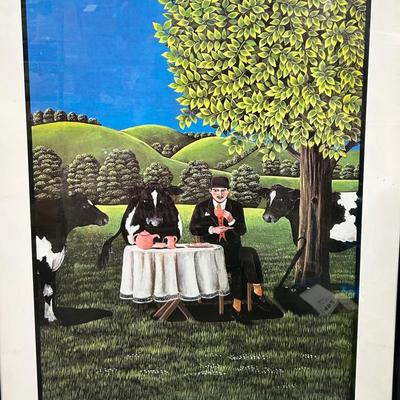 Liz Wright ‘Tea Break’ – Original 1980 Exhibition Poster, Chenil Art Gallery, Framed 21x31"