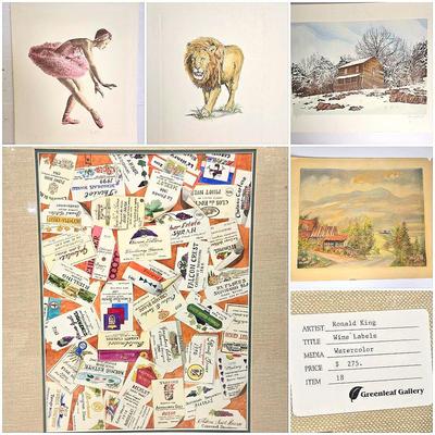 Signed Watercolors & Prints: Wine Labels, Landscapes, Ballerina & Mary Ann Lis Lion 