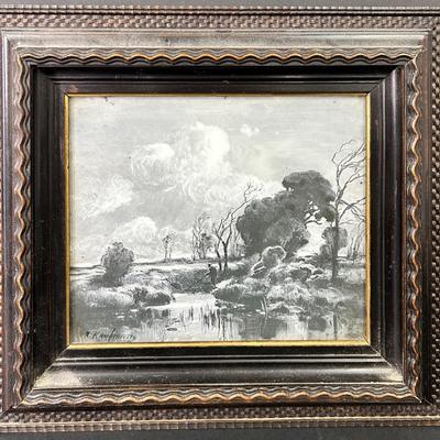 Signed Landscape Painting In Grisaille  - Framed 11x13”