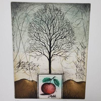 Signed & Numbered Print Of Apple Tree - 7x5” Image On 20x13” Sheet