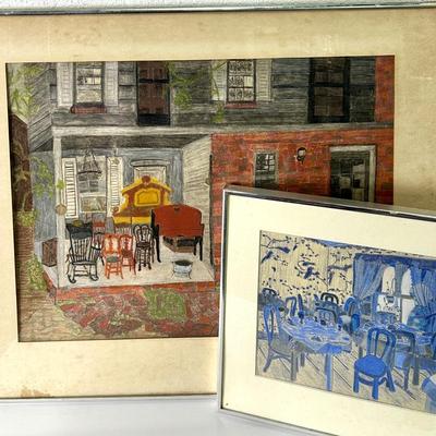 Pastel Drawings Signed Fanchon, Framed 28x23" & 14x13"