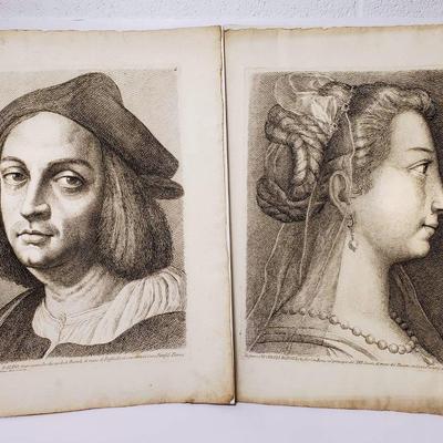 Antique Prints By Paolo Fidanza: Lucrezia Borgia After Titian & Ritratto di Baldo After Raphael