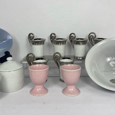 Royal Copenhagen Bowl And Oval Dish, Leopard Head Pot De Cremes, Espresso And Egg Cups