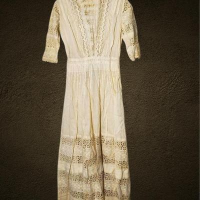 Antique Edwardian Lace and Lawn Cotton Tea Dress - XS/S