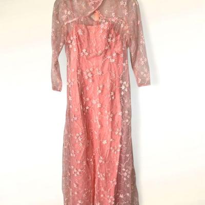 Vintage Floral Embroidered Sheer 2-Piece Dress - Size S 