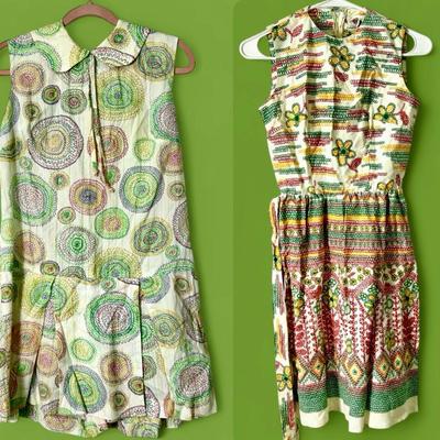 Vintage Abstract Print Mini Dresses - Size S/M