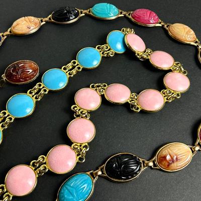 Vintage Scarab Belt and 2-Sided Ceramic & Metal Chain Belt 