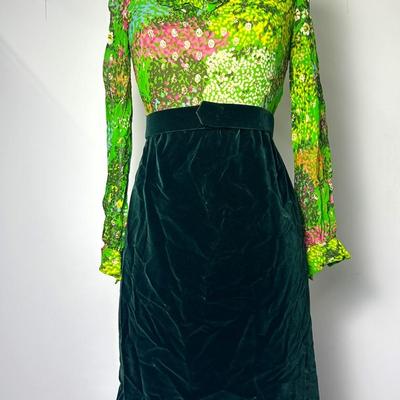 Vintage Belted Sheer & Velvet Dress - Size S
