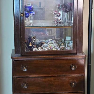 Display Cabinet - 30x16x65” Overall - Hutch On Top With Chest Below