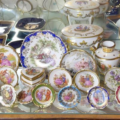 French Limoges Porcelain Floral & Courting Couple Miniatures