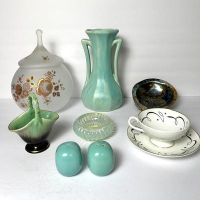 Vintage McCoy Vase 9.5”, Coalport Cup & Saucer, Frosted Glass Jar Made In Italy, More