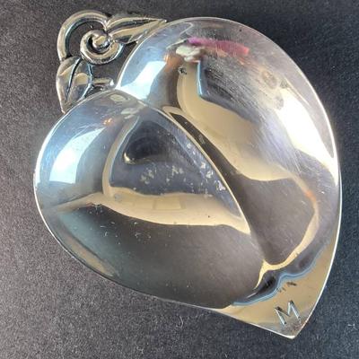 Tiffany & Co Sterling Silver Leaf Trinket Dish - Monogramed "M"