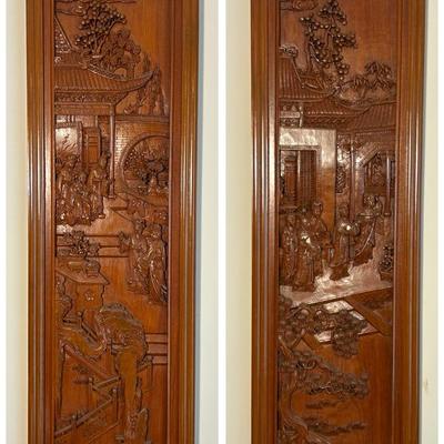 Chinese Carved Rosewood Panels - 40x13”