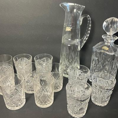 Vintage Decanter, Cocktail Pitcher & Cut Glass Crystal Old Fashioned Glasses