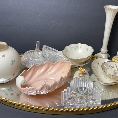 Lenox, Waterford & More: Pink Leaf Dish, Vases, Ring Holders; Plus Dresser Tray