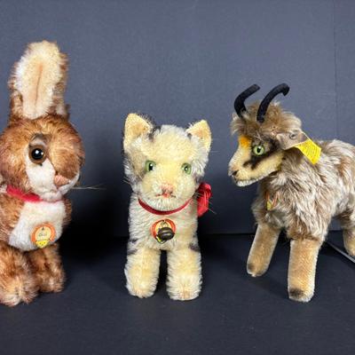 Vintage Steiff Plus: Gemse, Ossi & Tabby Cat - 5.5-8”