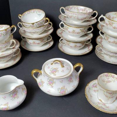 Antique Limoges China: Bernardaud Cream & Sugar; Cream Soup Cups from GDA, Haviland, Theo Haviland 