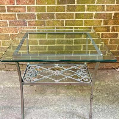 Rectangular Glass Top Metal Side Table - 22x28x25"