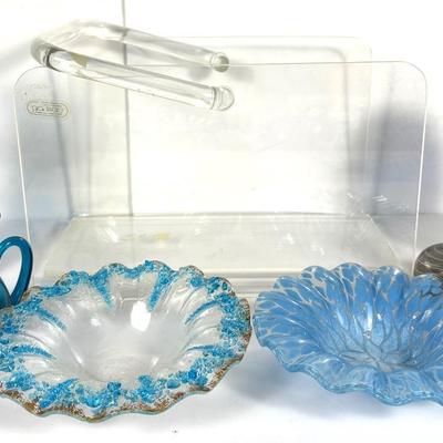Murano Latticino Vase 3.5”, Sydenstricker Bowl, Grainware Plexiglass Magazine Holder