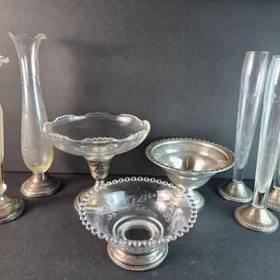 Weighted Sterling Silver Pedestal Dish; Sterling & Glass Footed Dishes & Vases